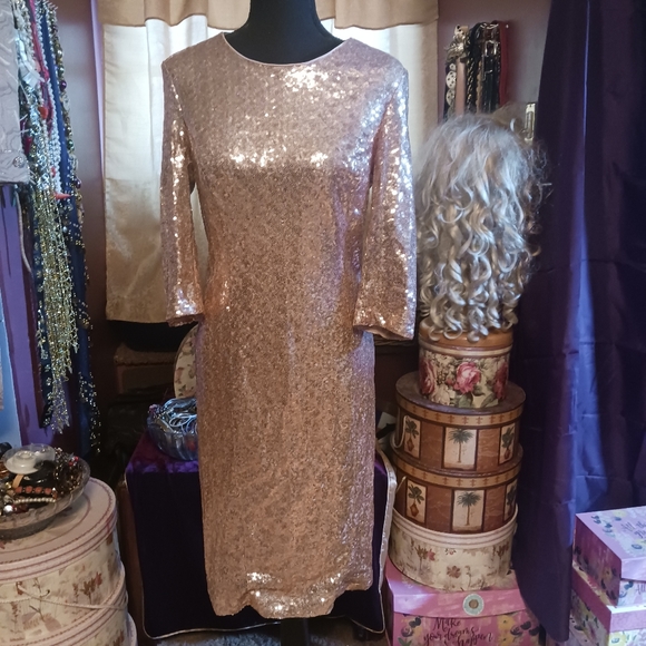 Eva Mendes NY & Co Gold Sequin Dress 6 - Picture 1 of 4